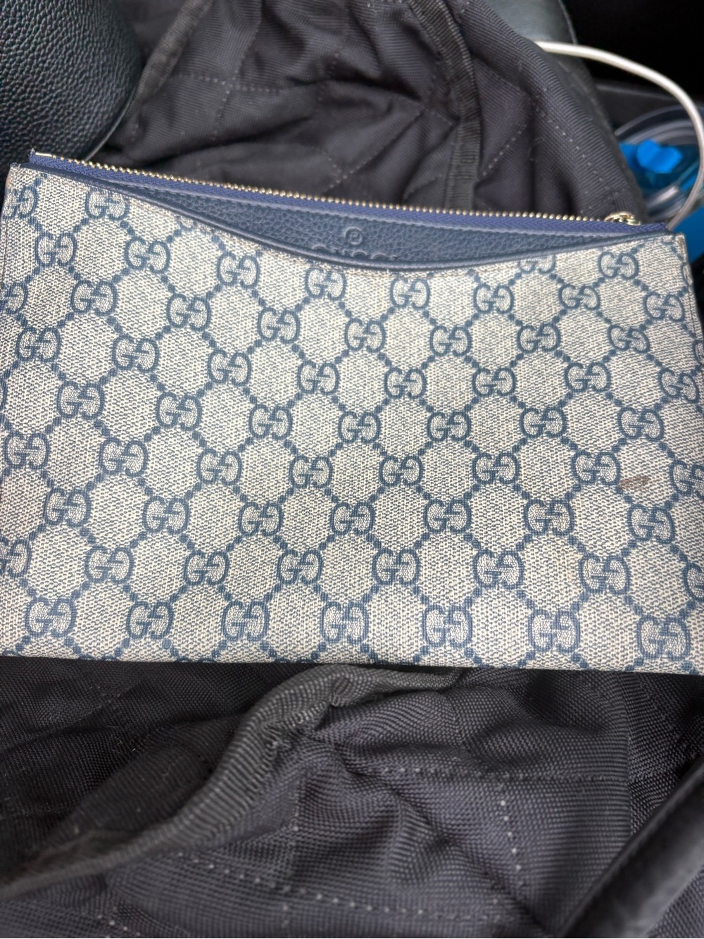 Stylish canvas Blue Leather Interior Zip Pouch